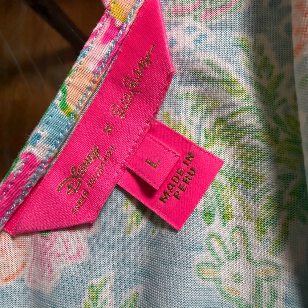 Disney Lilly Pulitzer Dress Womens Large Blue Floral Mickey Strappy Knit EUC - Picture 6 of 10